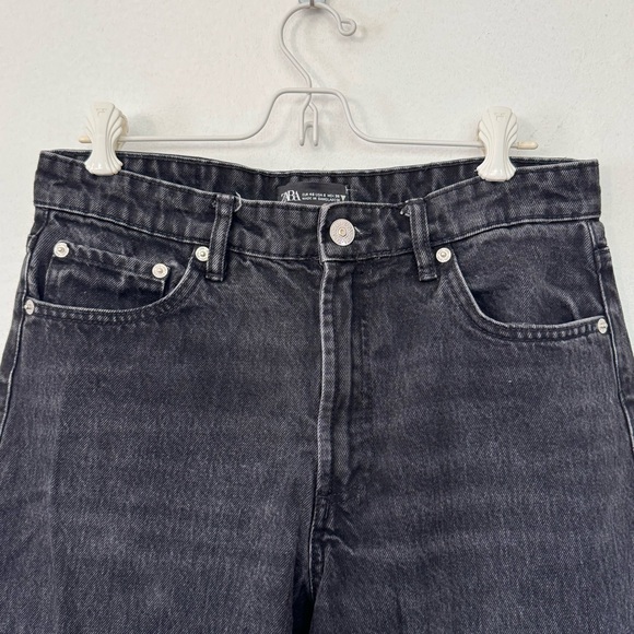 Zara Loose Fit  Wide Leg Crop Length Black Jeans Sz 8 - Picture 7 of 11